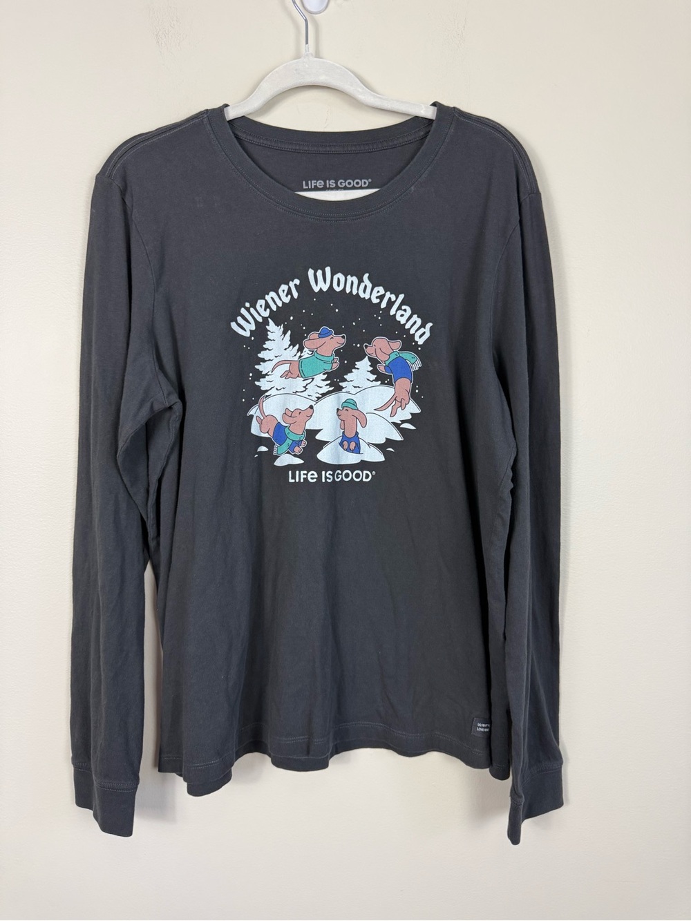 Life is Good Top XL Wiener Wonderland Long Sleeve Black Shirt Holiday Christmas